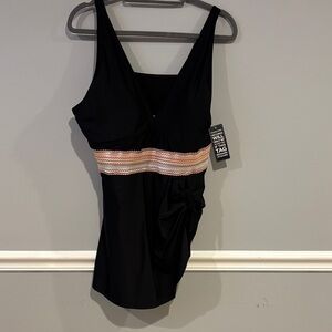 Black One-Piece Swimsuit with Multicolor Accents 3X NWT